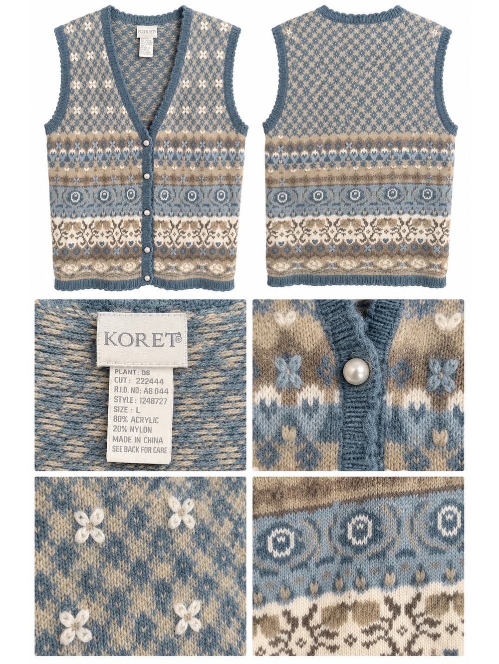 Koret blue fair isle sweater vest